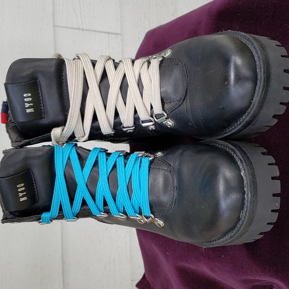 Steve Madden Black Combat Boots with Blue and Beige Laces